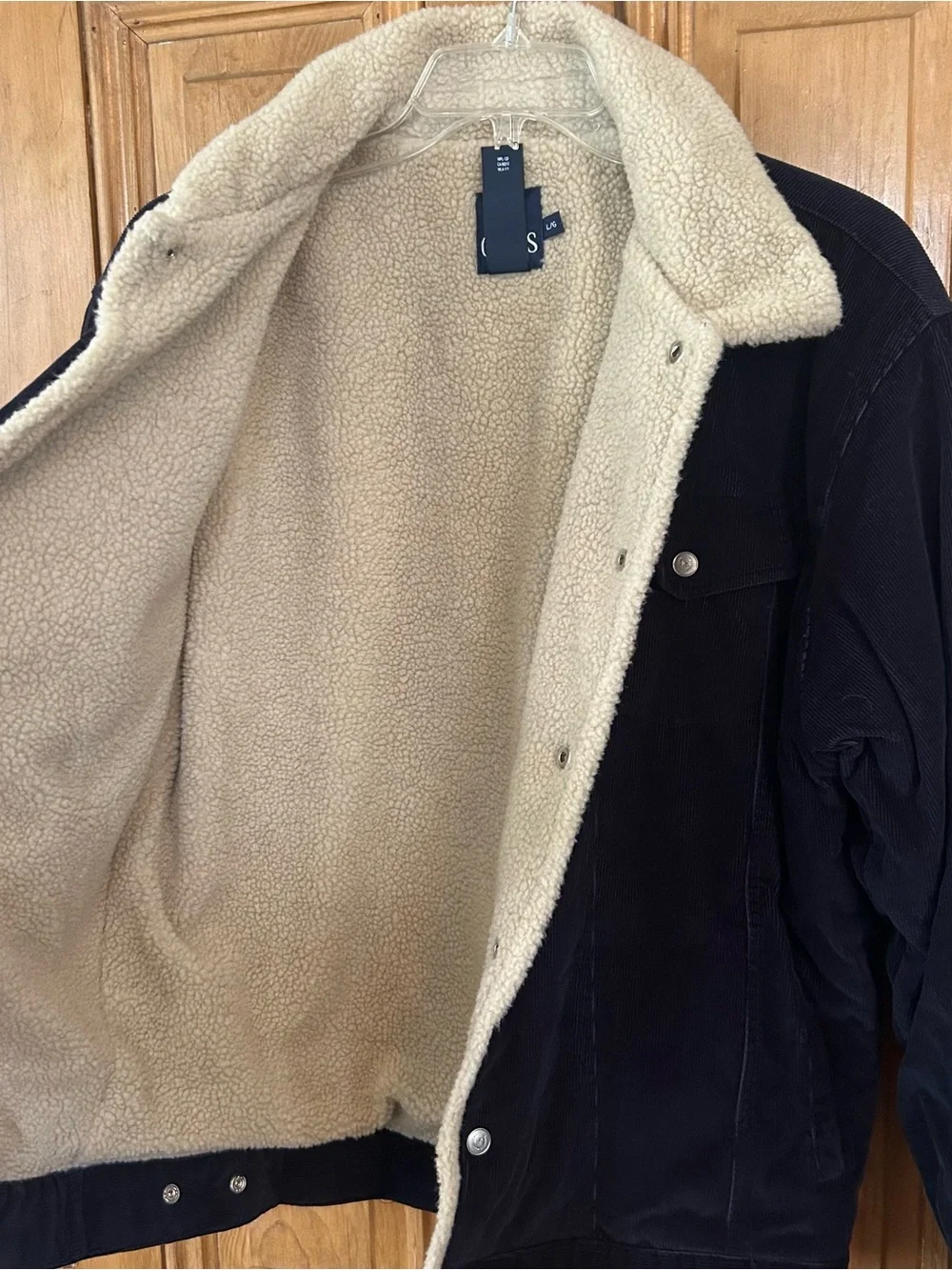 Chaps Jacket Mens Large Navy Blue Corduroy Trucker Sherpa Fleece Lined L